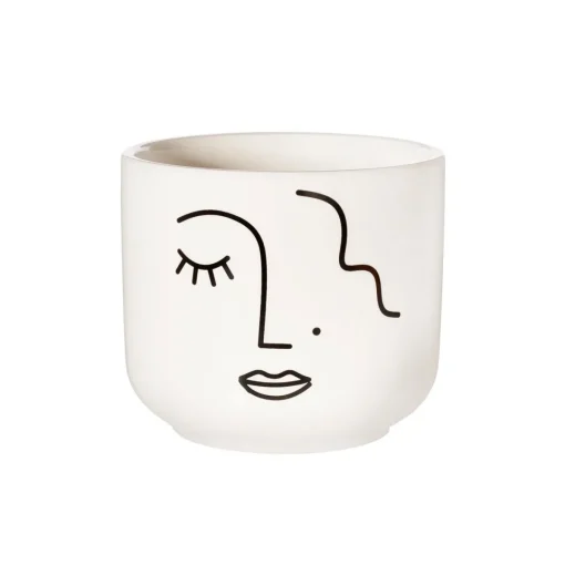 Hot Sass and Belle Abstract Face White Large Planter
