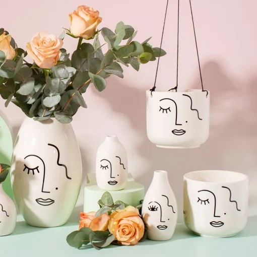 Hot Sass and Belle Abstract Face White Large Planter