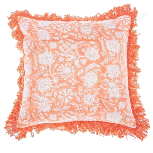Sale Sass and Belle Block Print Fringed Cushion Cover Terracotta