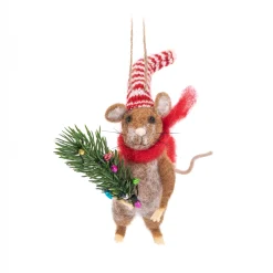Hot Sass and Belle Christmas Tree Shopping Mouse Felt Decoration