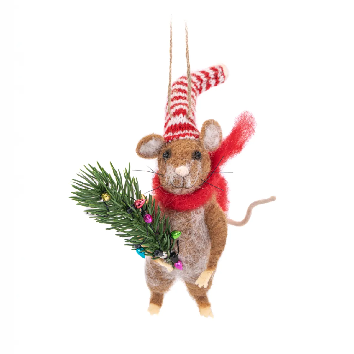 Hot Sass and Belle Christmas Tree Shopping Mouse Felt Decoration