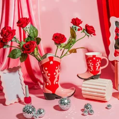 Clearance Sass and Belle Cowboy Boot Pink & Red Vase