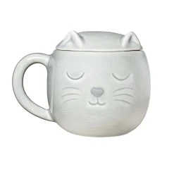 Outlet Sass and Belle Crackle Glaze Grey Cat Mug with Lid