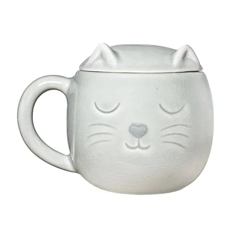 Outlet Sass and Belle Crackle Glaze Grey Cat Mug with Lid