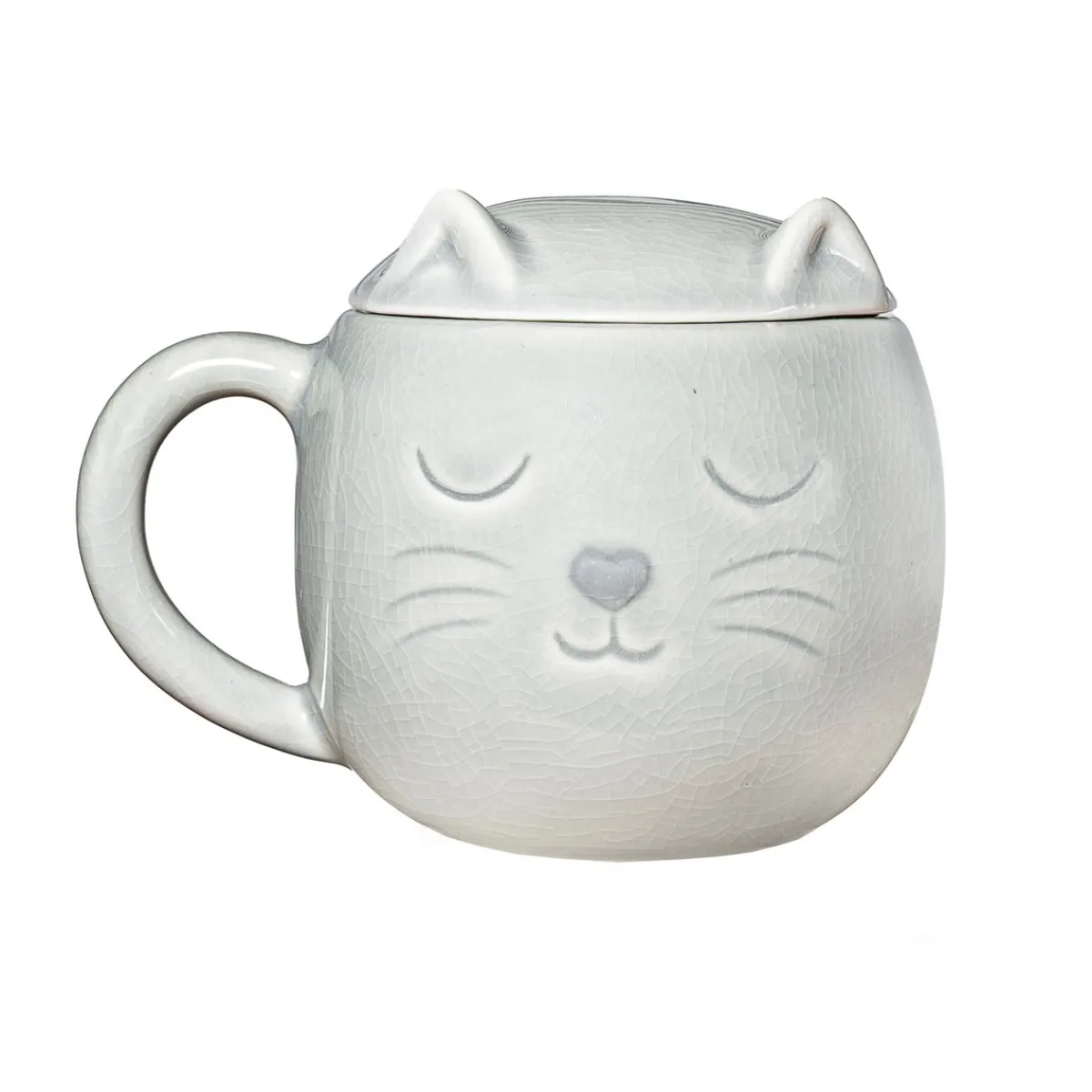 Outlet Sass and Belle Crackle Glaze Grey Cat Mug with Lid
