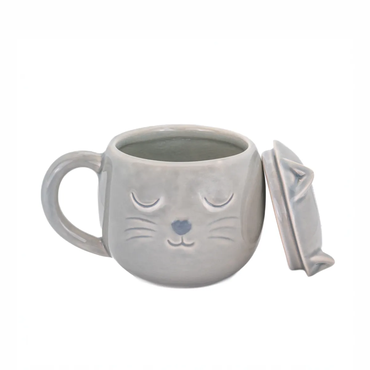 Outlet Sass and Belle Crackle Glaze Grey Cat Mug with Lid