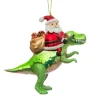 Hot Sass and Belle Dinosaur and Santa Shaped Bauble