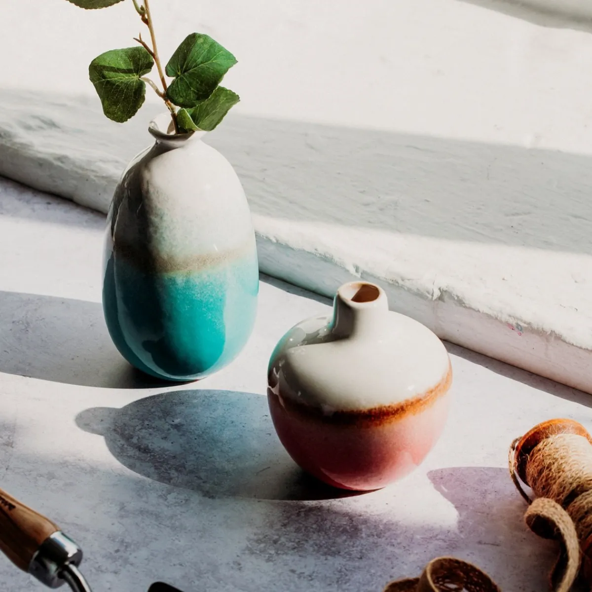 New Sass and Belle Dip Glazed Ombre Turquoise Vase