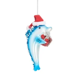 Hot Sass and Belle Festive Dolphin with Present Shaped Bauble