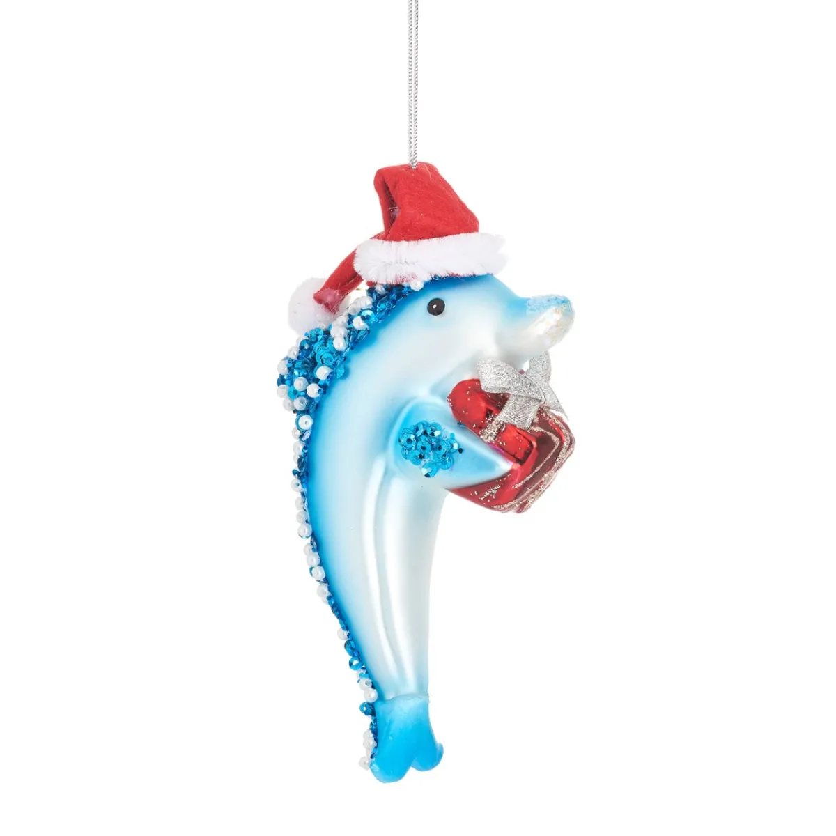 Hot Sass and Belle Festive Dolphin with Present Shaped Bauble