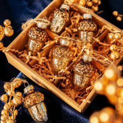 Hot Sass and Belle Golden Acorn Baubles - Set of 6