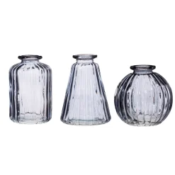 Hot Sass and Belle Grey Glass Bud Vases - Set of 3