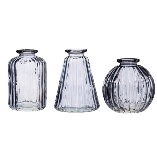 Hot Sass and Belle Grey Glass Bud Vases - Set of 3