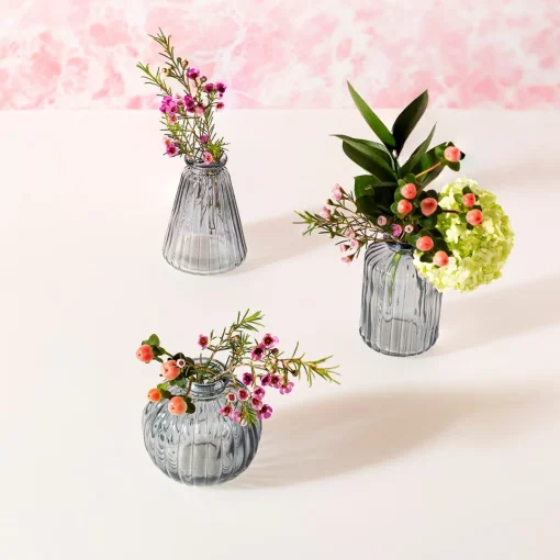Hot Sass and Belle Grey Glass Bud Vases - Set of 3