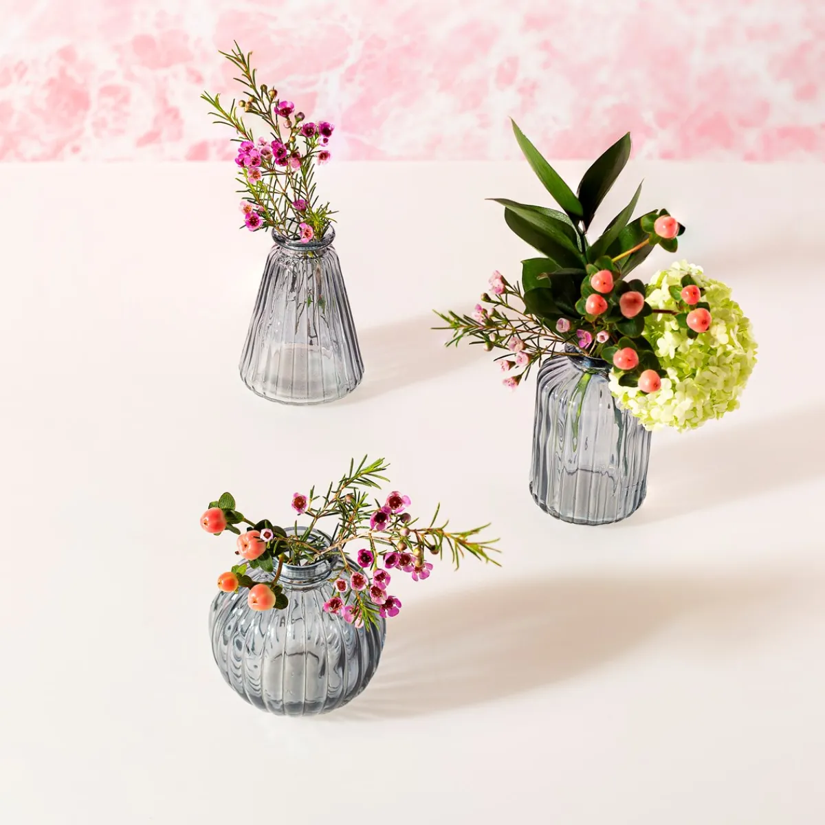 Hot Sass and Belle Grey Glass Bud Vases - Set of 3