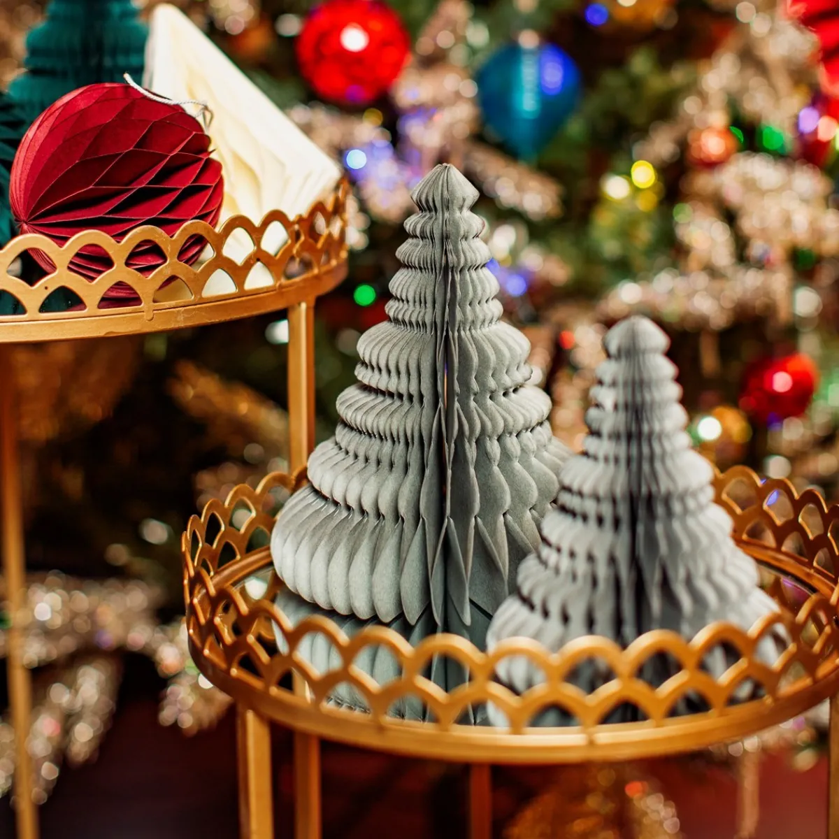 Online Sass and Belle Grey Honeycomb Tree Standing Decoration - Set of 2