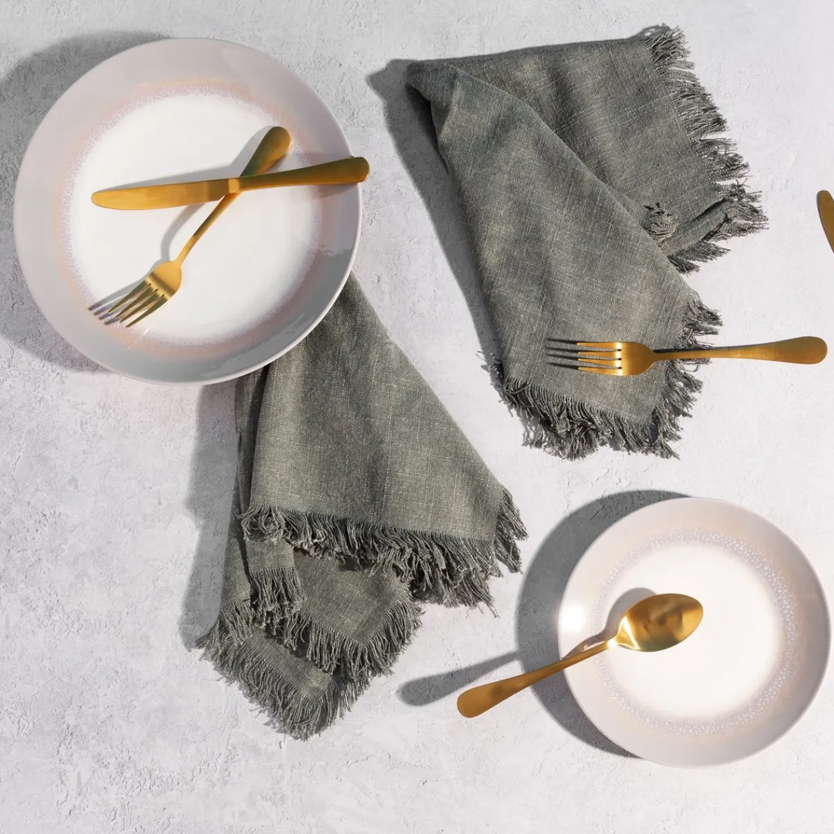New Sass and Belle Grey Stonewash Napkins with Fringed Edge - Set of 2