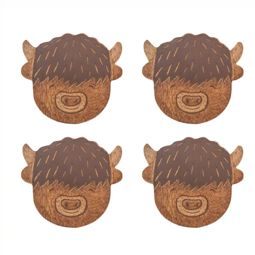 Hot Sass and Belle Highland Cow Wooden Coasters - Set of 4