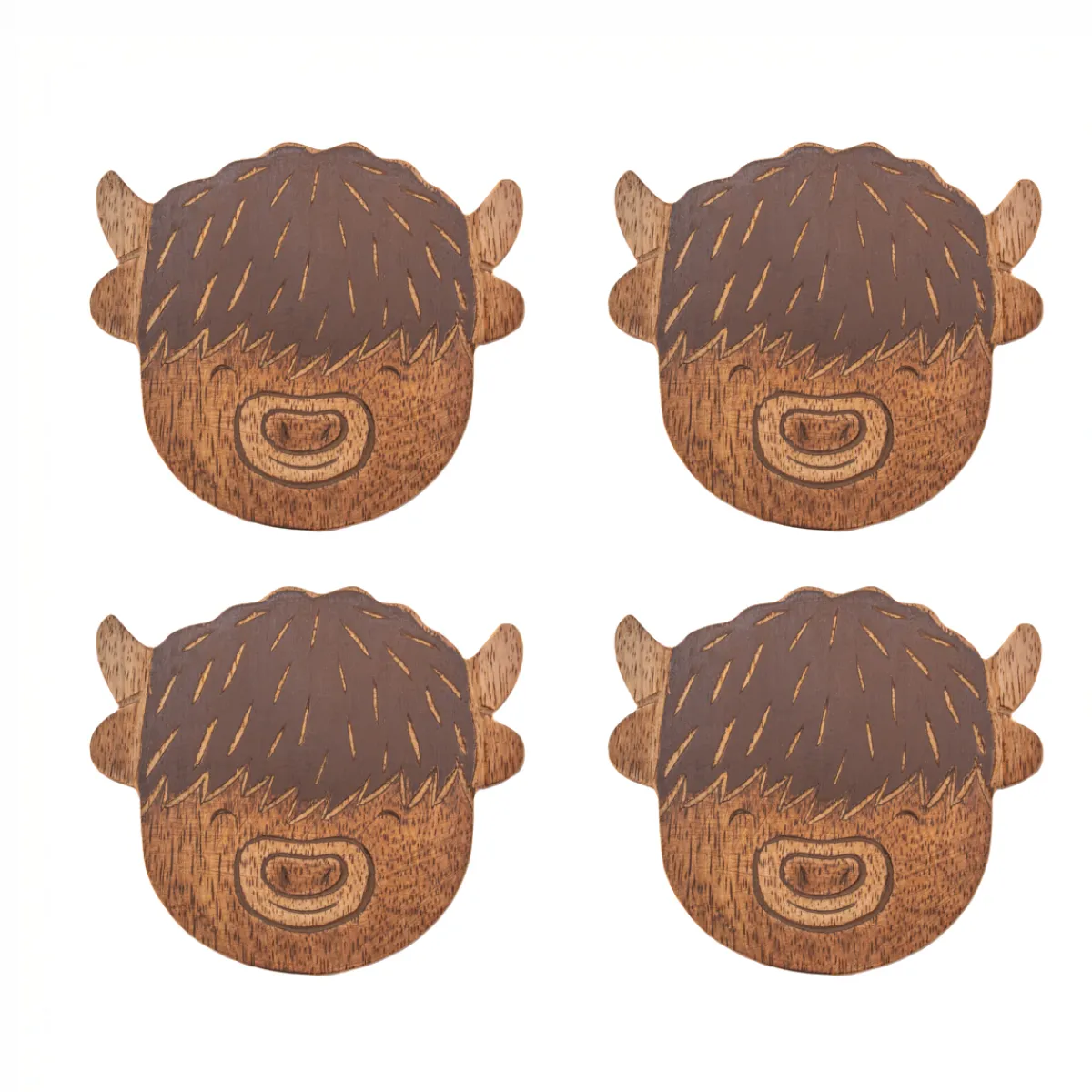 Hot Sass and Belle Highland Cow Wooden Coasters - Set of 4