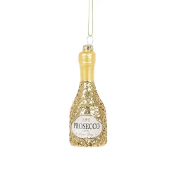 Clearance Sass and Belle Lets Celebrate Glitter Prosecco Bottle Shaped Gold Bauble