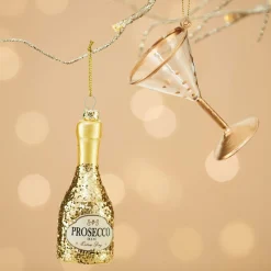 Clearance Sass and Belle Lets Celebrate Glitter Prosecco Bottle Shaped Gold Bauble