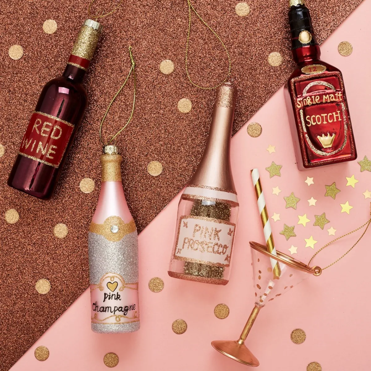 Hot Sass and Belle Lets Celebrate Pink Prosecco Shaped Bauble