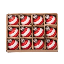 Outlet Sass and Belle Mini Bauble Red & White Stripe - Set of 12