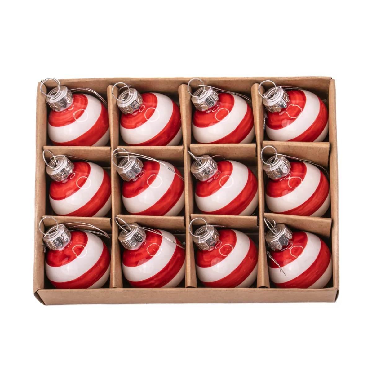 Outlet Sass and Belle Mini Bauble Red & White Stripe - Set of 12