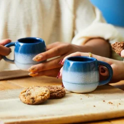 Outlet Sass and Belle Mojave Glaze Espresso Blue Mug - Set of 2