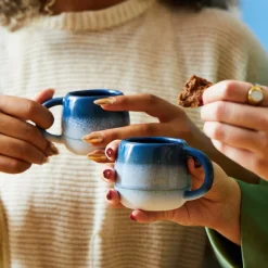 Outlet Sass and Belle Mojave Glaze Espresso Blue Mug - Set of 2