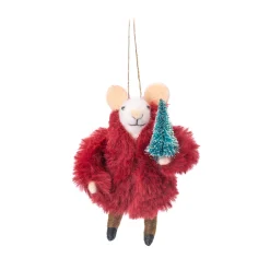 Clearance Sass and Belle Mouse in Fur Coat with Tree Felt Decoration