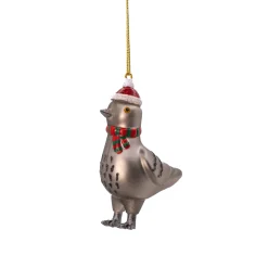 Hot Sass and Belle Pigeon with Santa Hat Shaped Bauble
