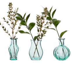 Hot Sass and Belle Recycled Glass Vintage Bud Vase Pale Blue - Set of 3