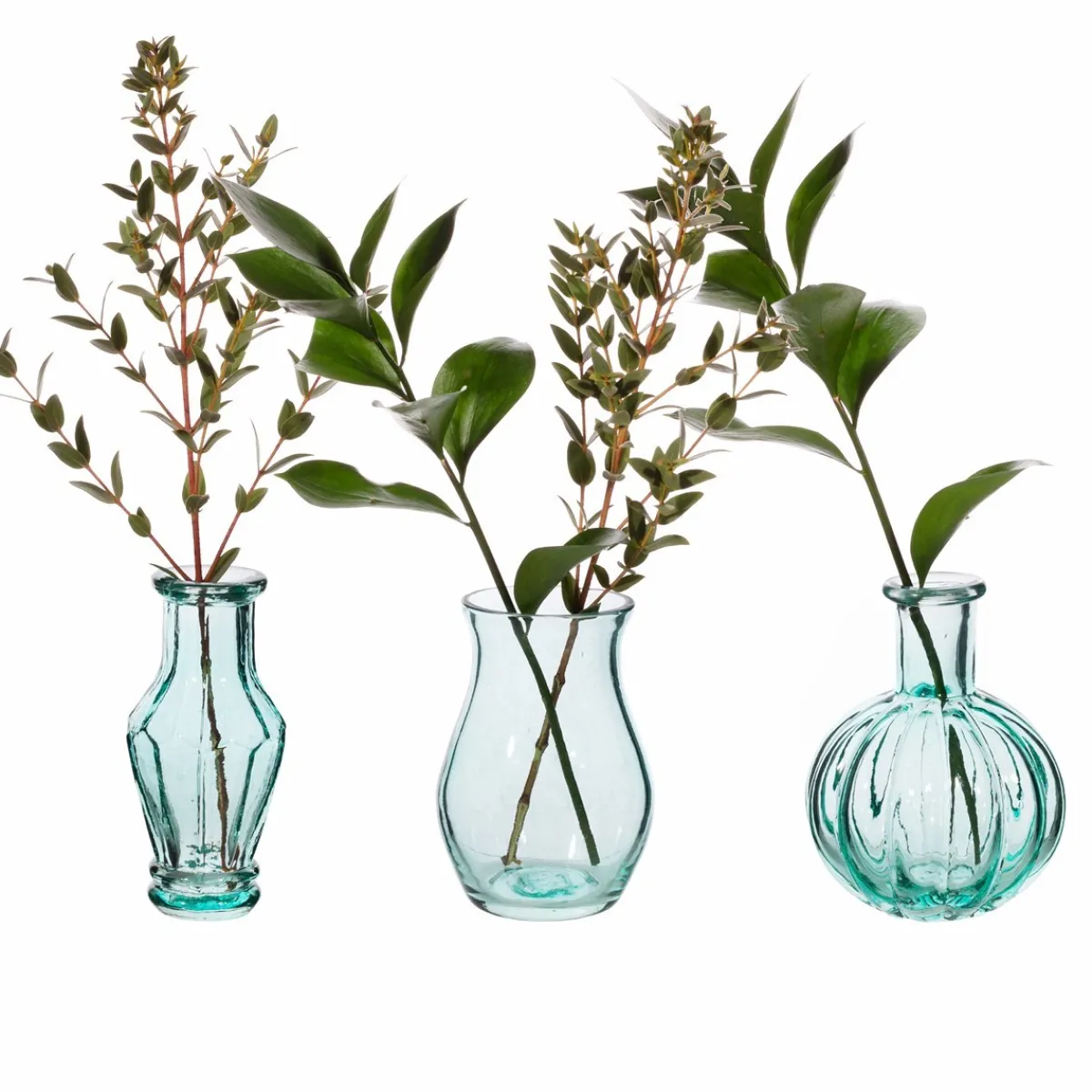Hot Sass and Belle Recycled Glass Vintage Bud Vase Pale Blue - Set of 3
