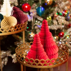 Sale Sass and Belle Red Honeycomb Tree Standing Decoration - Set of 2