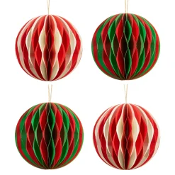 New Sass and Belle Red, White & Green Honeycomb Paper Hanging Decorations - Set of 4