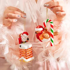 Discount Sass and Belle Santa Climbing Down the Chimney Shaped Bauble