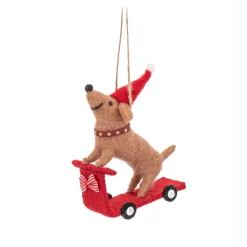 Clearance Sass and Belle Santa Sausage Dog on a Scooter Felt Decoration