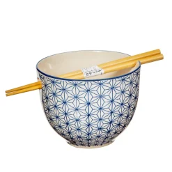 Best Sass and Belle Sashiko Pattern Noodle Bowl with Chopsticks