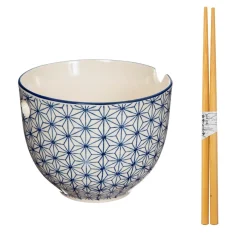 Best Sass and Belle Sashiko Pattern Noodle Bowl with Chopsticks