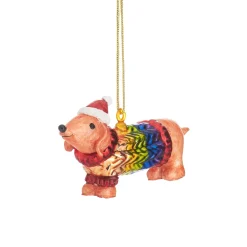 Hot Sass and Belle Sausage Dog in Rainbow Jumper Bauble