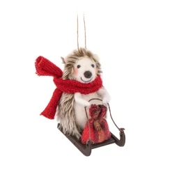 Hot Sass and Belle Sledging Hedgehog Felt Decoration