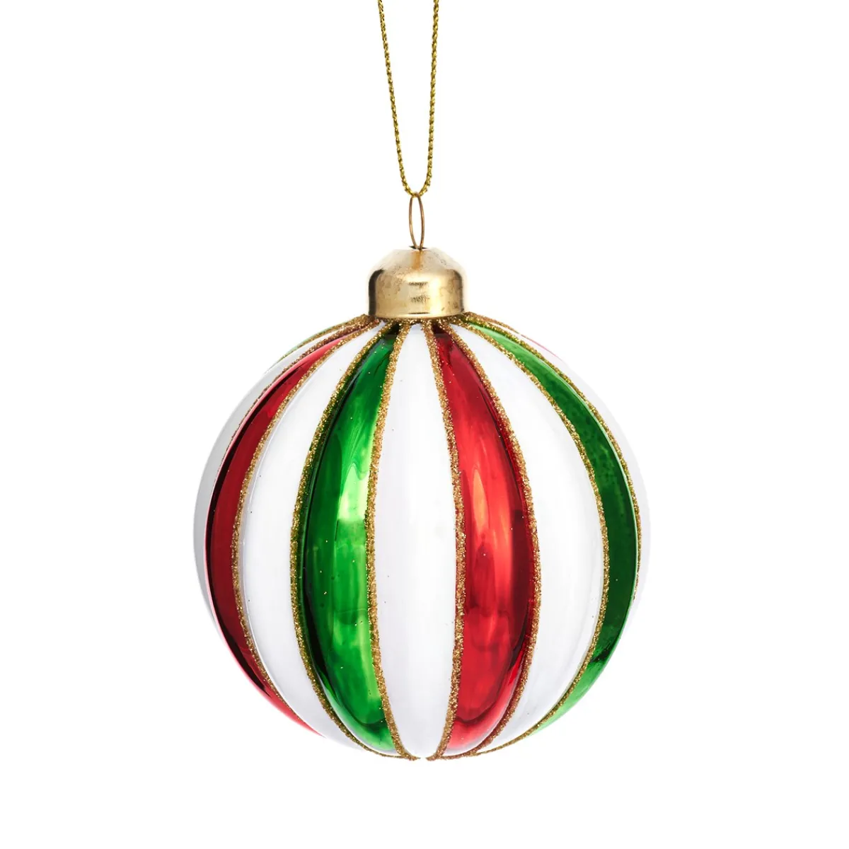 Online Sass and Belle Striped Red, Green & White Bauble