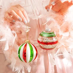 Online Sass and Belle Striped Red, Green & White Bauble