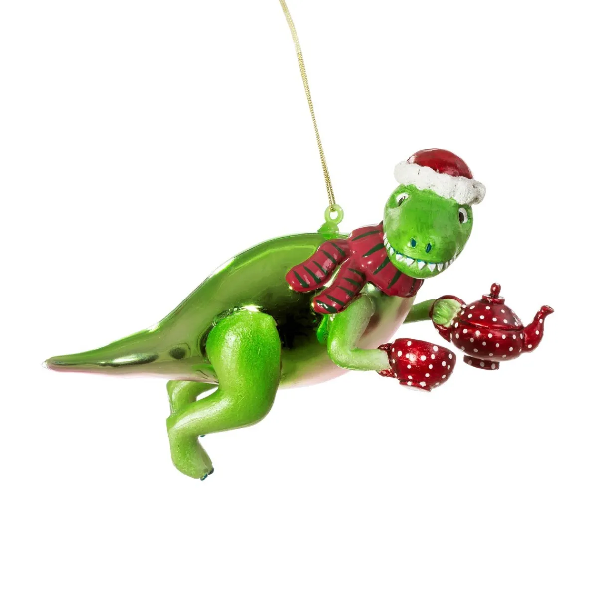 Hot Sass and Belle Tea Rex Shaped Bauble Green