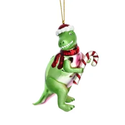 Sass and Belle T-Rex with Candy Cane Shaped Bauble