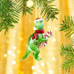 Sass and Belle T-Rex with Candy Cane Shaped Bauble