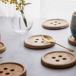 Clearance Sass and Belle Wooden Brown Button Coaster - Set of 6