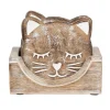 Best Sass and Belle Wooden Brown Carved Cat Coaster - Set of 6