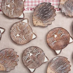 Best Sass and Belle Wooden Brown Carved Cat Coaster - Set of 6